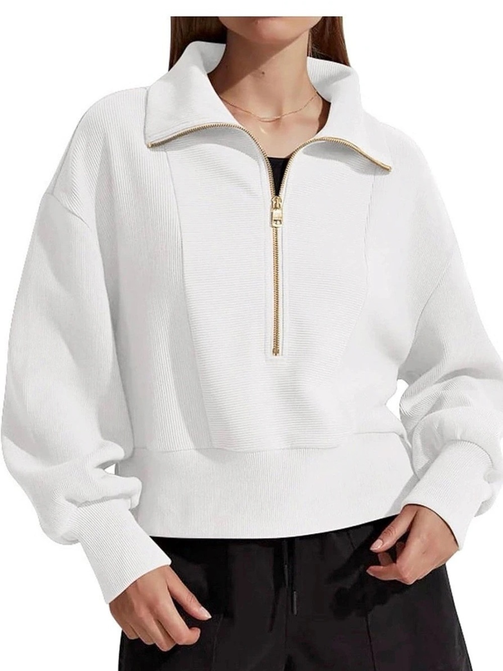 ANRABESS Cropped Half-Zip Sweatshirt in White Small Like New
